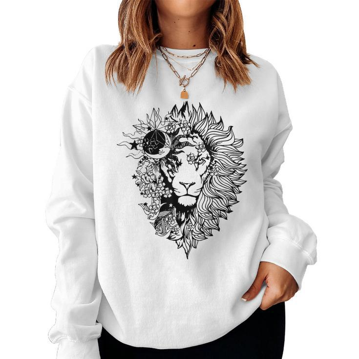 Floral Lion For Women Lion Flower Animal Lover Graphic Art  Women Crewneck Graphic Sweatshirt