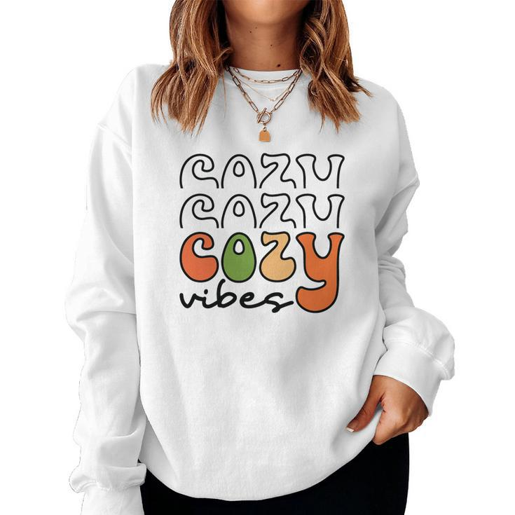 Funny Cozy Vibes Thanksgiving Fall Women Crewneck Graphic Sweatshirt