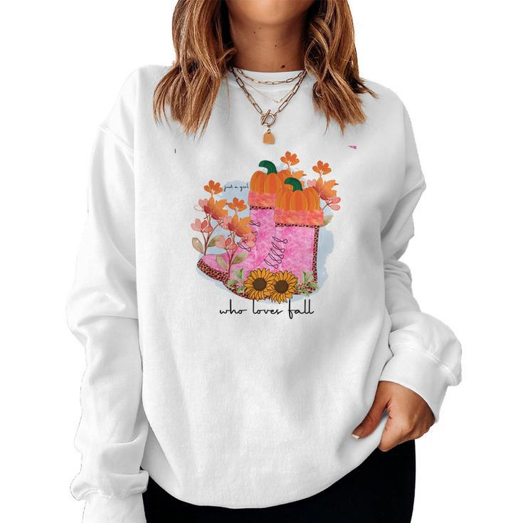 Funny Just A Girl Who Loves Fall Women Crewneck Graphic Sweatshirt