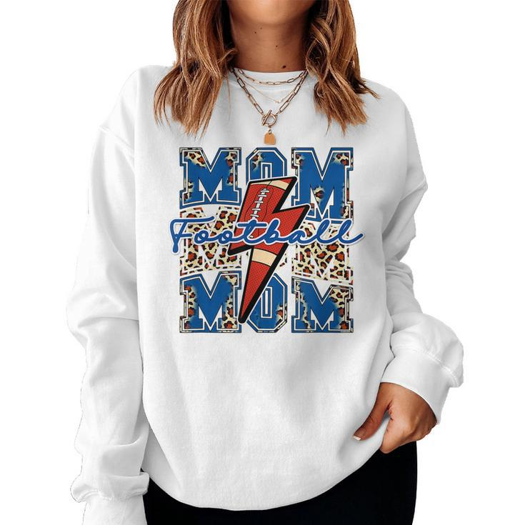 Game Day Football Mom Leopard Cheetah Print Mama Lightning  Women Crewneck Graphic Sweatshirt