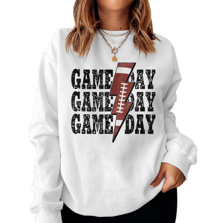 Game Day Football Season Lightning Bolt Funny Football Mom  V2 Women Crewneck Graphic Sweatshirt
