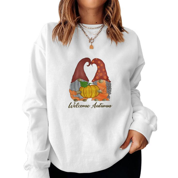 Gnomes Couple Welcome Autumn Fall Season Women Crewneck Graphic Sweatshirt