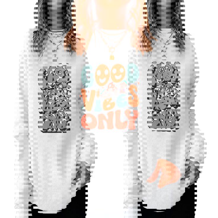 Good Vibes Only Fall Groovy Style Women Crewneck Graphic Sweatshirt