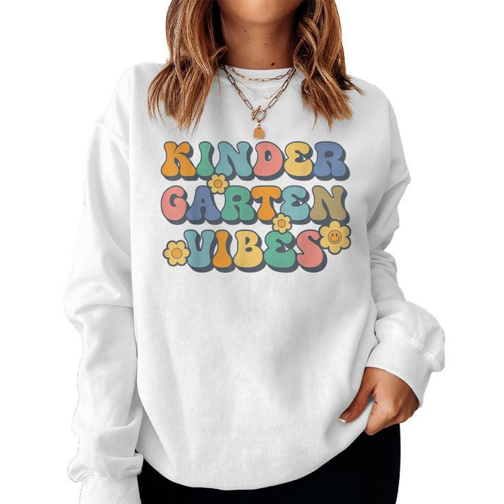Groovy Hello Kindergarten Vibes Retro Teacher Back To School  V2 Women Crewneck Graphic Sweatshirt