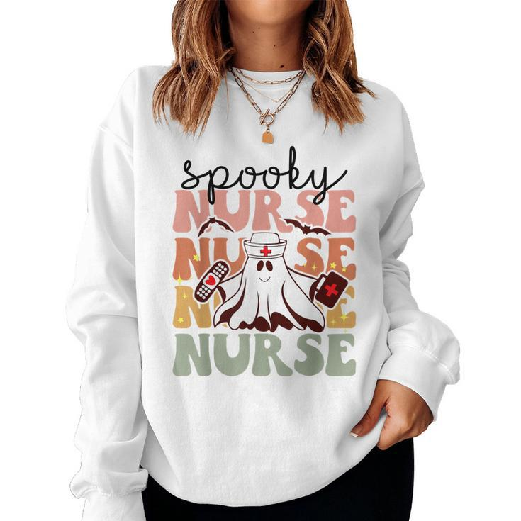 Groovy Nurse Costume Spooky Nurse Halloween  Women Crewneck Graphic Sweatshirt