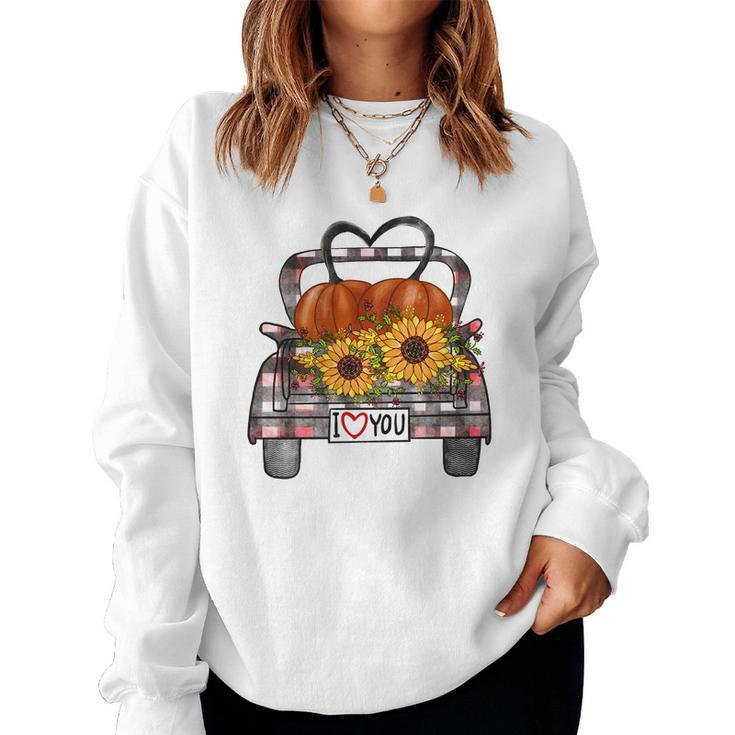 Halloween Fall Vintage Halloween Truck I Love You Women Crewneck Graphic Sweatshirt