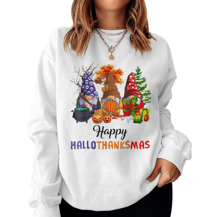 Halloween Thanksgiving Christmas Happy Hallothanksmas Gnomes  V11 Women Crewneck Graphic Sweatshirt