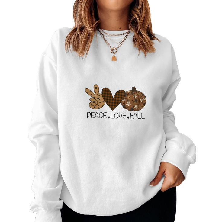Heart Pumpkin Peace Love Fall Women Crewneck Graphic Sweatshirt