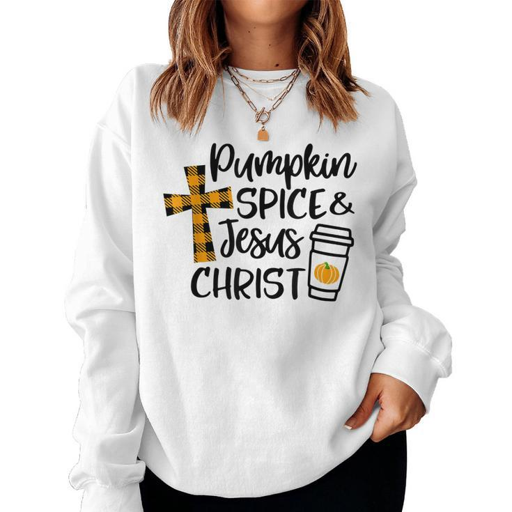 Hello Fall Pumpkin Spice & Jesus Christ Fall Christian Gift  Women Crewneck Graphic Sweatshirt