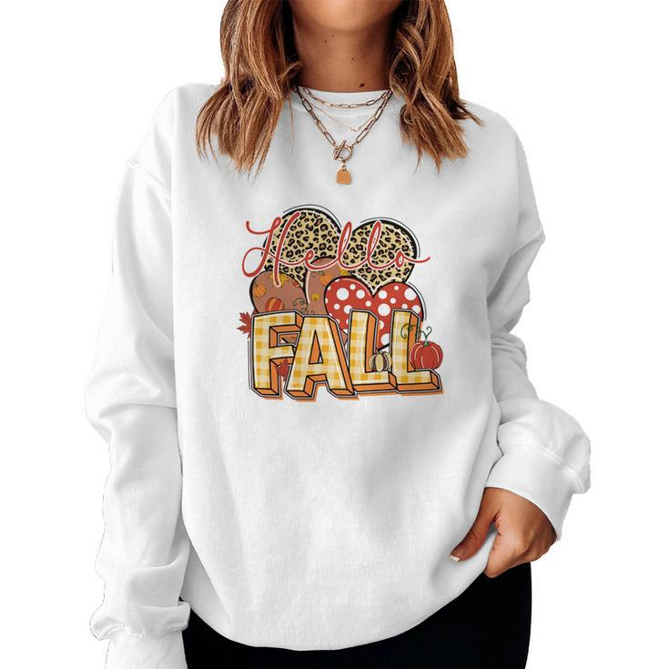 Hello Fall Thanksgiving Autumn Gifts Women Crewneck Graphic Sweatshirt