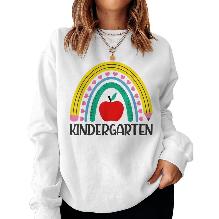 Hello Kindergarten Rainbow Teacher Student Back To School  Women Crewneck Graphic Sweatshirt