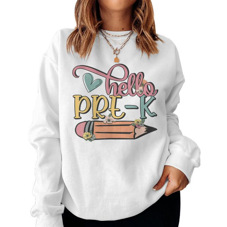 Hello Prek Retro Pre K Teacher Toddler Girls  Women Crewneck Graphic Sweatshirt