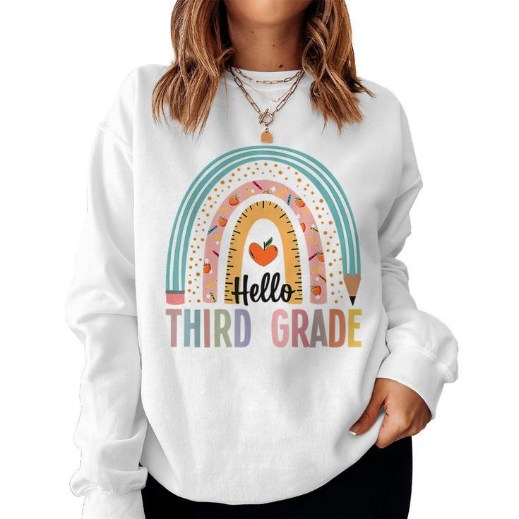 Hello Third Grade Boho Rainbow Teacher Back To School  Women Crewneck Graphic Sweatshirt