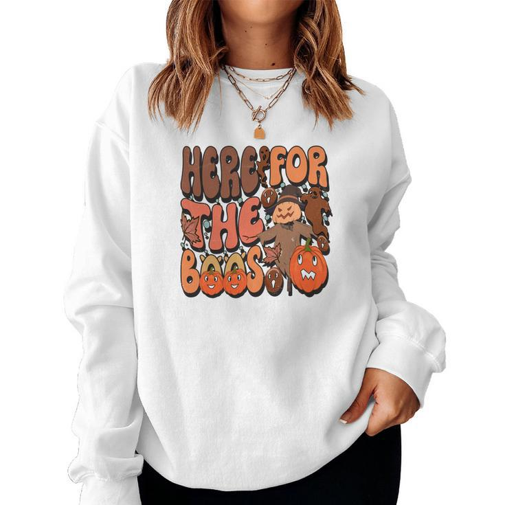Here For The Boos Groovy Fall Women Crewneck Graphic Sweatshirt