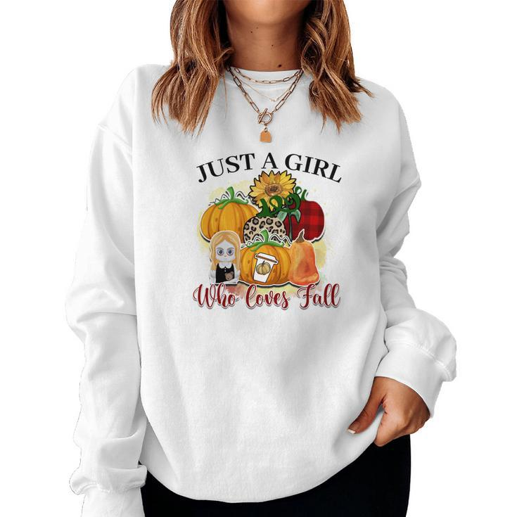 Just A Girl Who Loves Fall Pumpkin Flowers Women Crewneck Graphic Sweatshirt