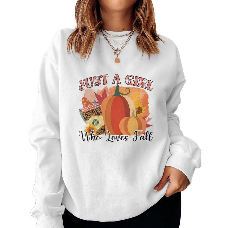 Just A Girl Who Loves Fall Pumpkin Women Crewneck Graphic Sweatshirt