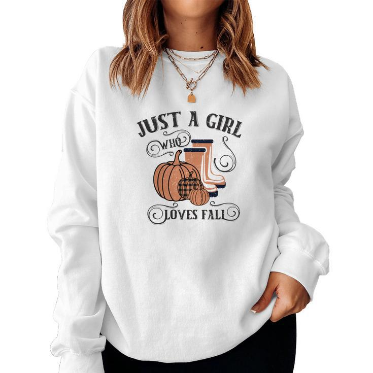 Just A Girl Who Loves Fall Season Women Crewneck Graphic Sweatshirt