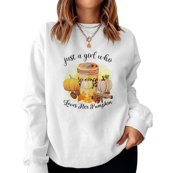 Just A Girl Who Loves Her Pumpkin Coffee Fall Women Crewneck Graphic Sweatshirt