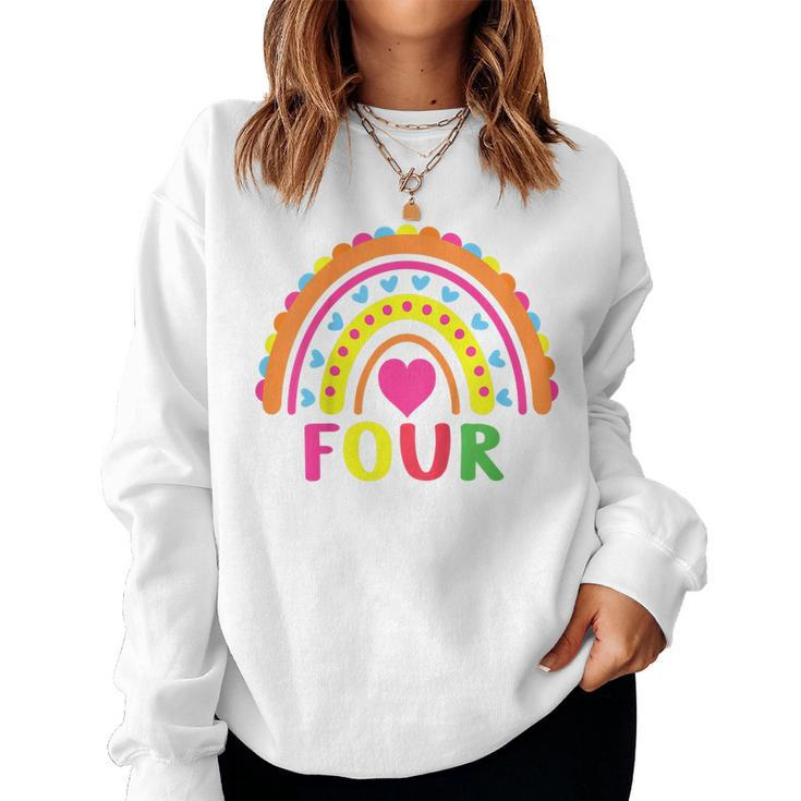 Kids 4 Years Old Rainbow 4Th Birthday Four Bday Girls Boys Kids  Women Crewneck Graphic Sweatshirt