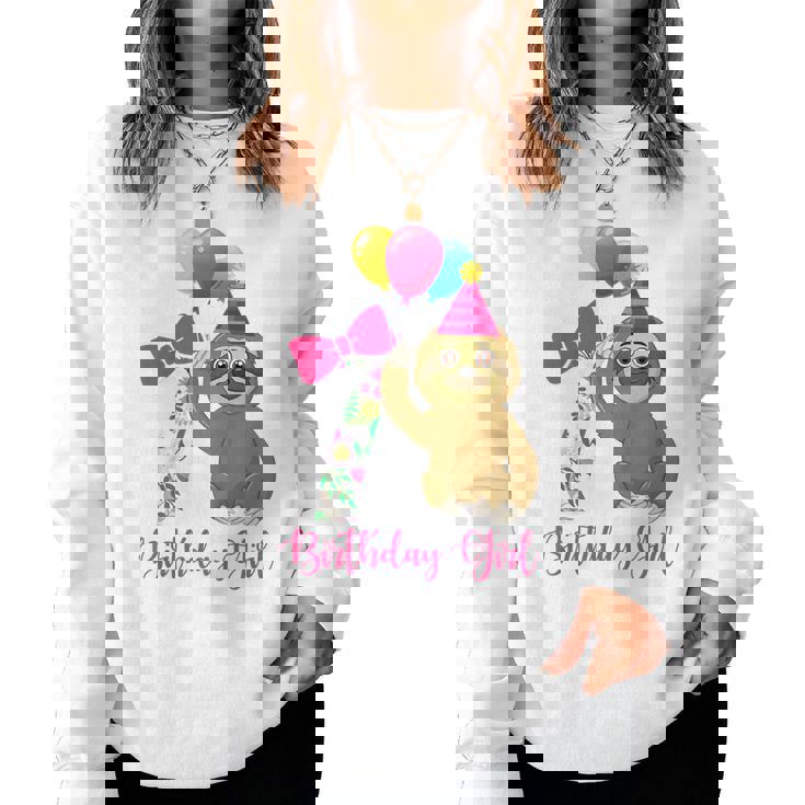 Kids 7 Year Old Cool Cute Sloth Balloons 7Th Birthday Girls Party Women Crewneck Graphic Sweatshirt