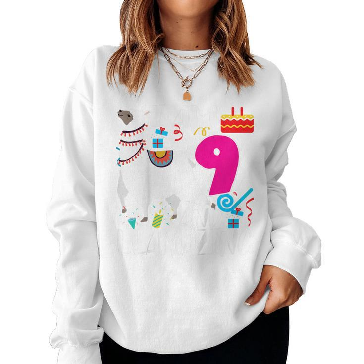 Kids 9 Year Old I Am 9 Years Old And Llamazing Llama 9Th Birthday  Women Crewneck Graphic Sweatshirt