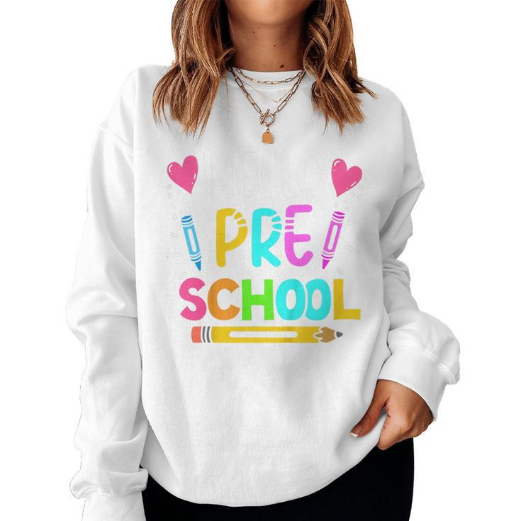 Kids Hello Preschool Retro Cute Teacher Toddler Girls  Women Crewneck Graphic Sweatshirt