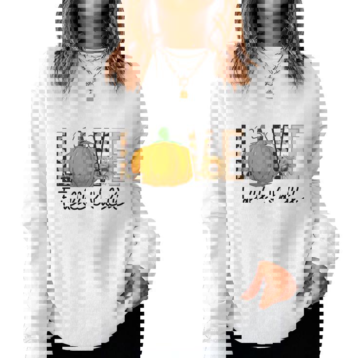 Love Fall Yall Pumpkin Lovers Thankful Women Crewneck Graphic Sweatshirt