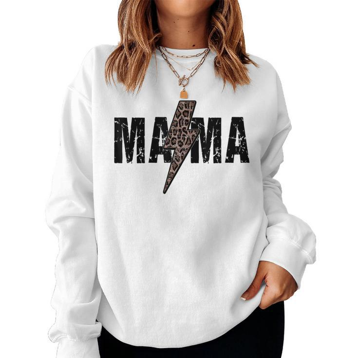 Mama Lightning Bolt Leopard Cheetah Print Mothers Day  Women Crewneck Graphic Sweatshirt