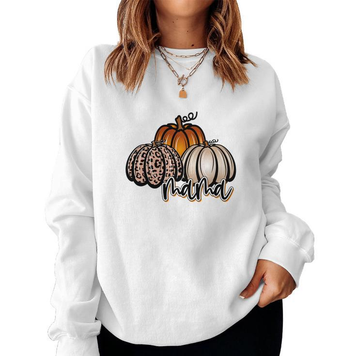 Mama Pumpkin Leaopard Orange Pumpkins Fall Women Crewneck Graphic Sweatshirt