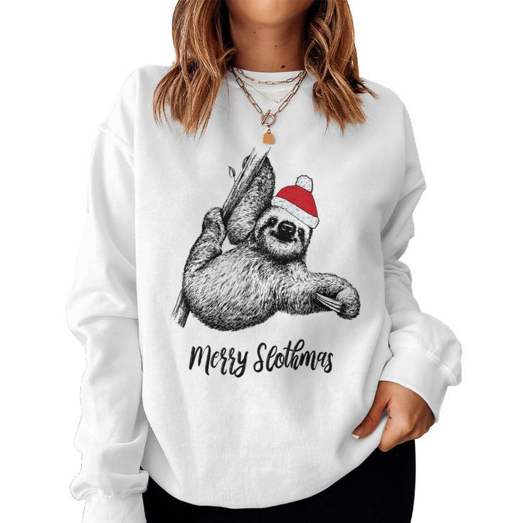 Merry Slothmas Christmas Pajama Santa Hat For Sloth Lovers  Women Crewneck Graphic Sweatshirt