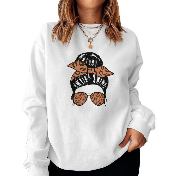 Messy Bun Cool Girl Pumpkin Fall Season Women Crewneck Graphic Sweatshirt