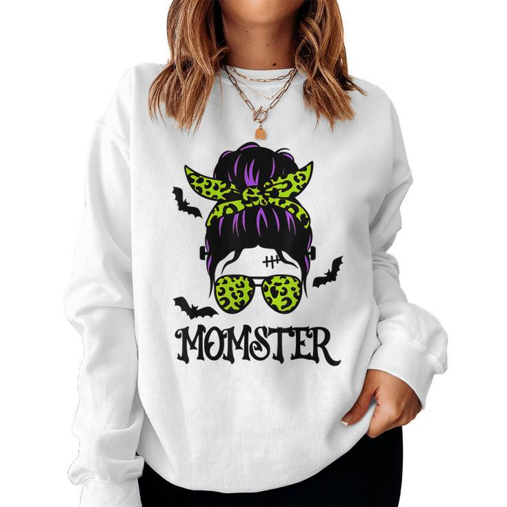 Momster  Womens Halloween Messy Bun Mom Ster  V3 Women Crewneck Graphic Sweatshirt