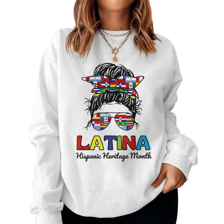 N Girl Women Messy Bun Latina Hispanic Heritage Month  Women Crewneck Graphic Sweatshirt