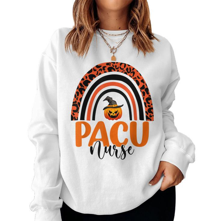 Pacu Nurse Leopard Rainbow Halloween Pumpkin Nursing  Women Crewneck Graphic Sweatshirt