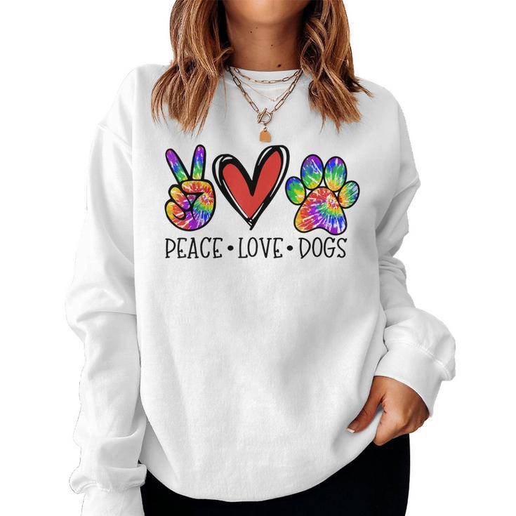 Peace Love Dogs Paws Tie Dye Rainbow Animal Rescue Womens  Women Crewneck Graphic Sweatshirt