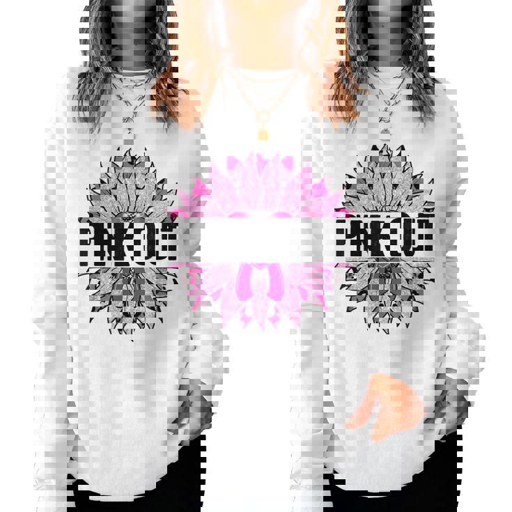Pink Out Breast Cancer Awareness Sunflower Pink Women Crewneck Graphic Sweatshirt