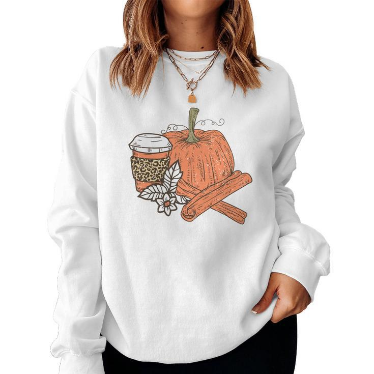 Pumpkin Spice Latte Flowers Fall Women Crewneck Graphic Sweatshirt
