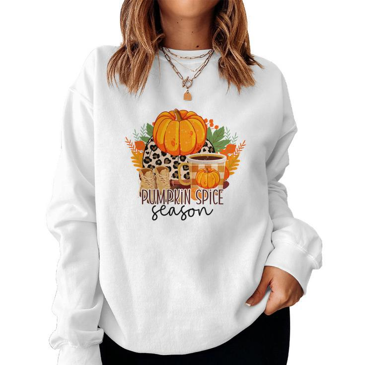 Pumpkin Spice Season Sweater Weather Fall Women Crewneck Graphic Sweatshirt