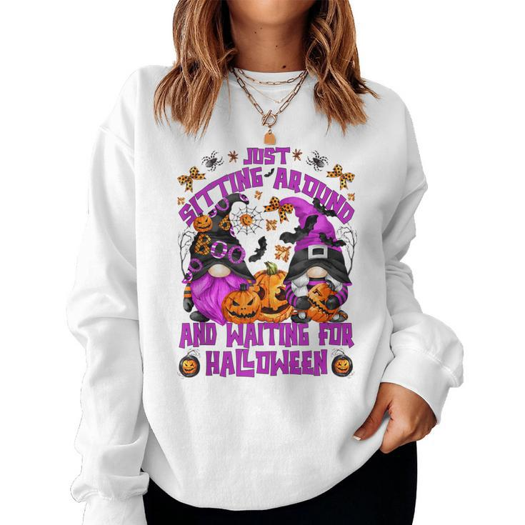 Purple Halloween Gnome For Women Witches Funny Witch Quote  Women Crewneck Graphic Sweatshirt