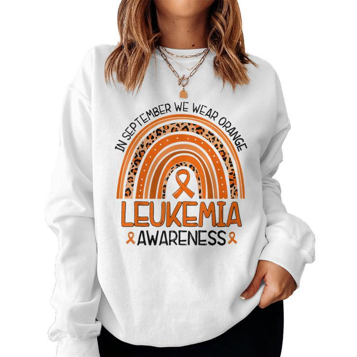 Rainbow In September We Wear Orange Leukemia Awareness Month  Women Crewneck Graphic Sweatshirt