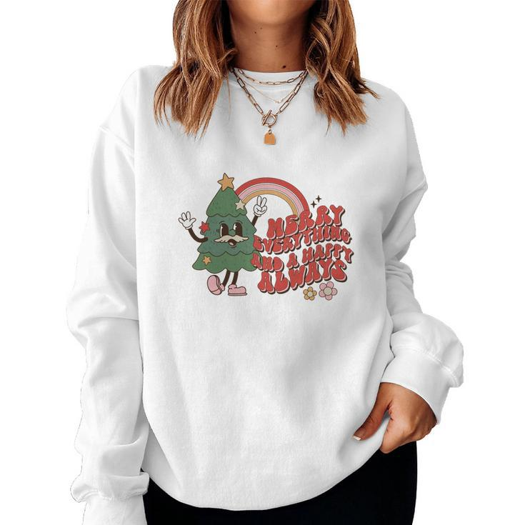 Retro Christmas Merry Christmas And Happy Always Vintage Christmas Tree Women Crewneck Graphic Sweatshirt