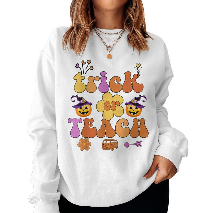 Retro Trick Or Teach Ghost Teacher Halloween Costume Womens  V21 Women Crewneck Graphic Sweatshirt