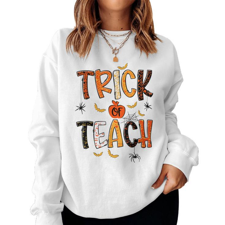 Retro Trick Or Teach Teacher Halloween Costume Men Women  V2 Women Crewneck Graphic Sweatshirt
