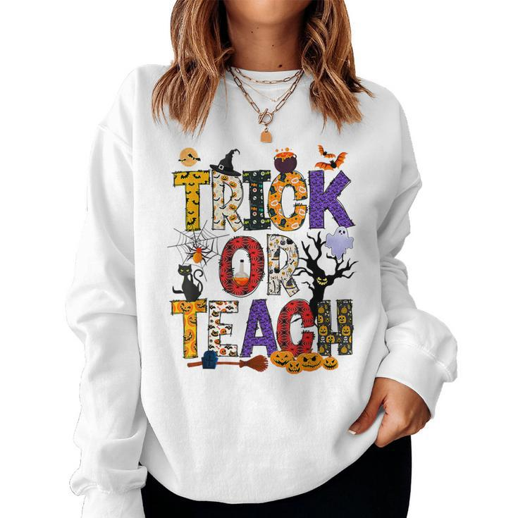 Retro Trick Or Teach Teacher Halloween Costume Men Women  V3 Women Crewneck Graphic Sweatshirt