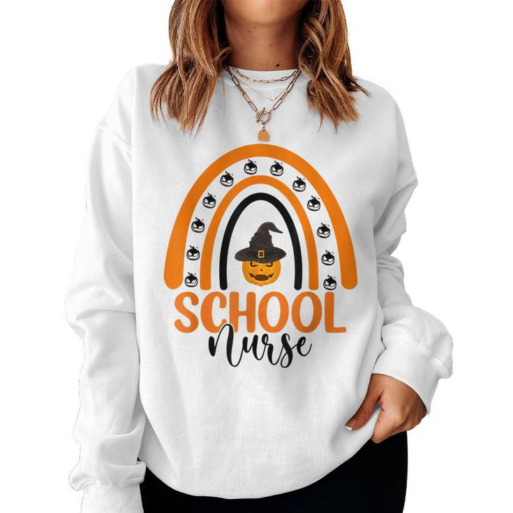School Nurse Spooky Halloween Pumpkin Rainbow Nursing  Women Crewneck Graphic Sweatshirt