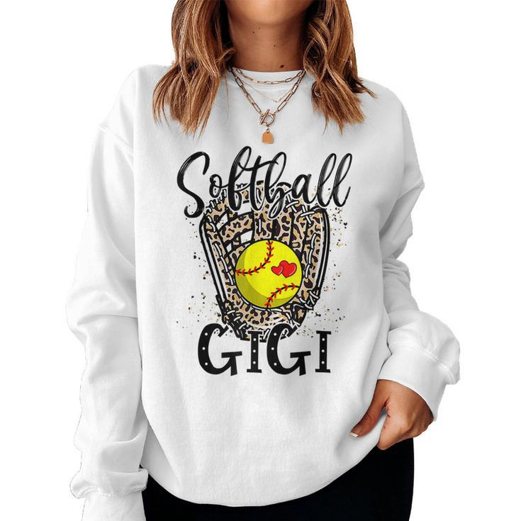 Softball Gigi Leopard Game Day Softball Lover Mothers Day  Women Crewneck Graphic Sweatshirt