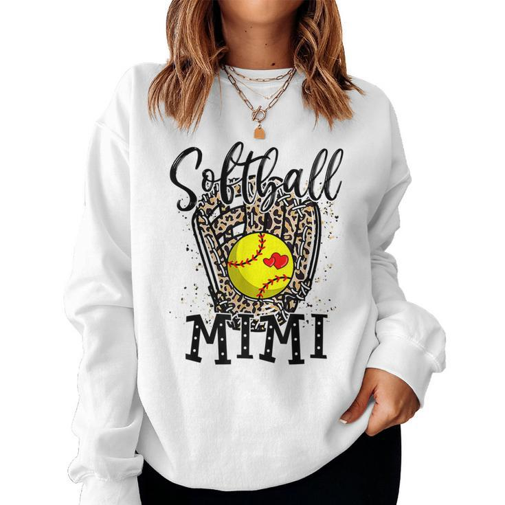 Softball Mimi Leopard Game Day Softball Lover Mothers Day  Women Crewneck Graphic Sweatshirt