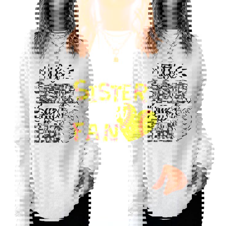Softball Sister Little Sister Biggest Fan Women Crewneck Graphic Sweatshirt