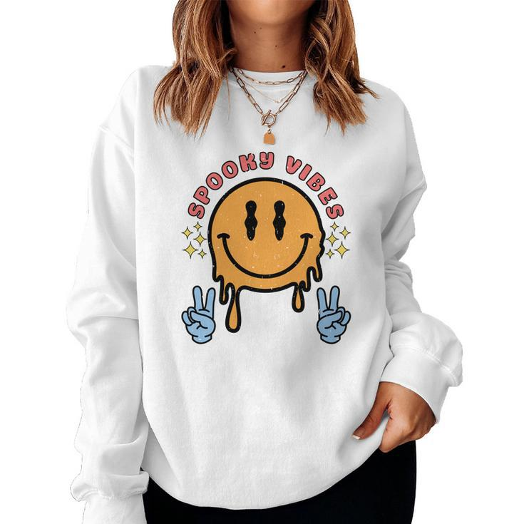 Spooky Vibes Smiley Face Fall Season Women Crewneck Graphic Sweatshirt