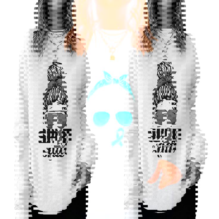 Support Squad For Women Ovarian Cancer Messy Bun Women Crewneck Graphic Sweatshirt